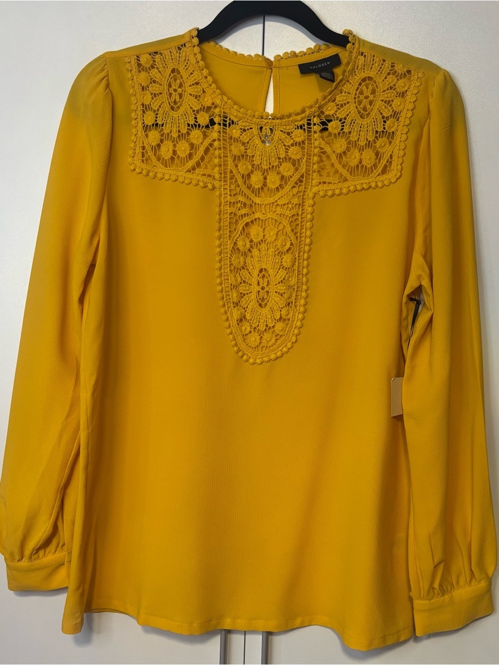 Halogen Golden Yellow Lace-Yoke Long Sleeve Blouse